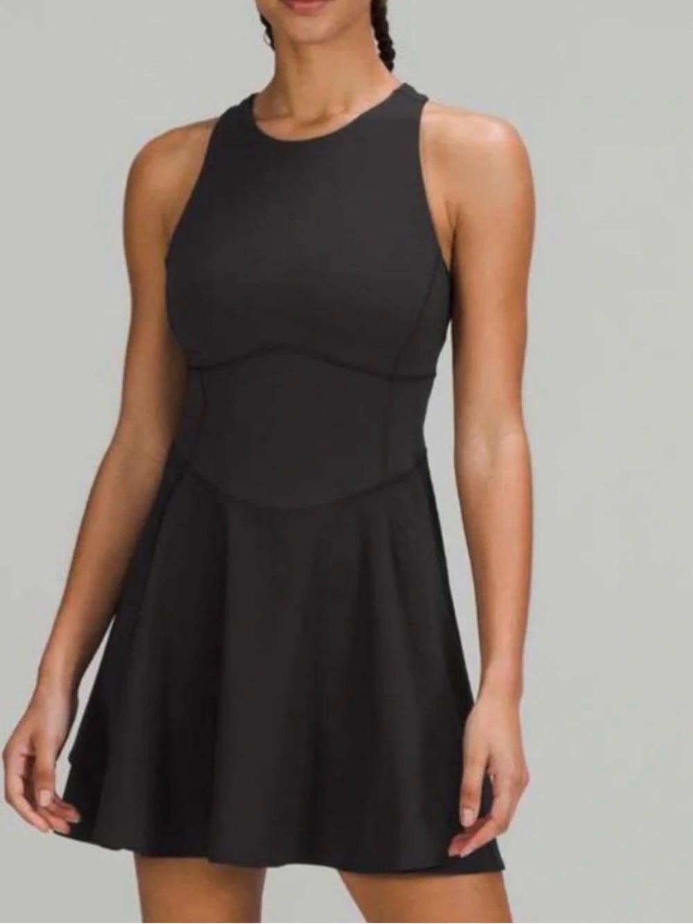 NWT Lululemon Court Crush Dress Black Size 12 Sleeveless Flared Tennis Dress